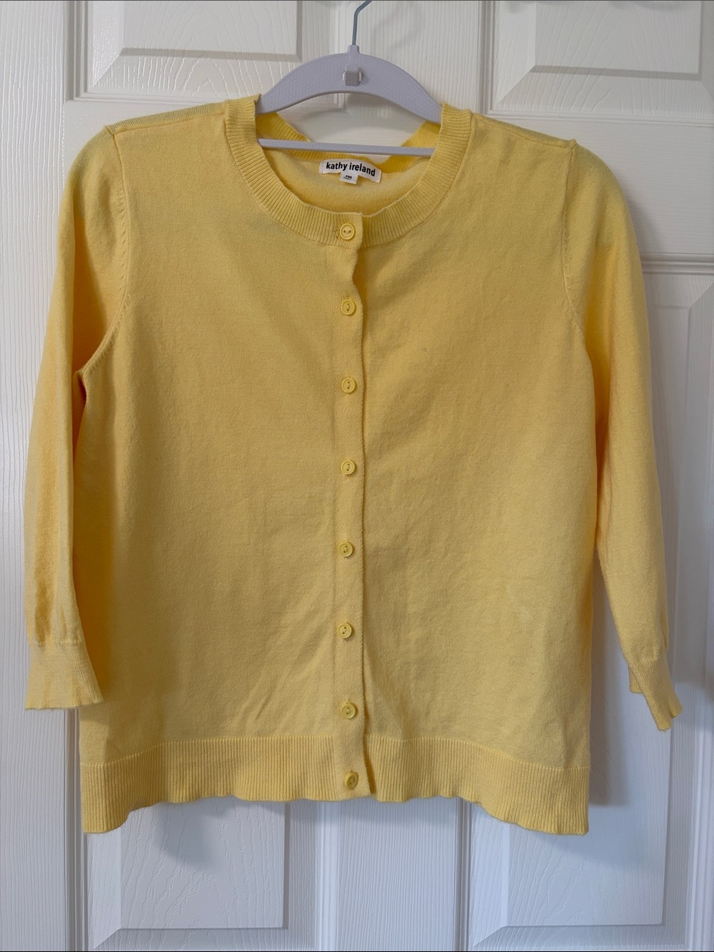 kathy ireland Sunny Yellow Button-Up Crewneck Cardigan sz PM